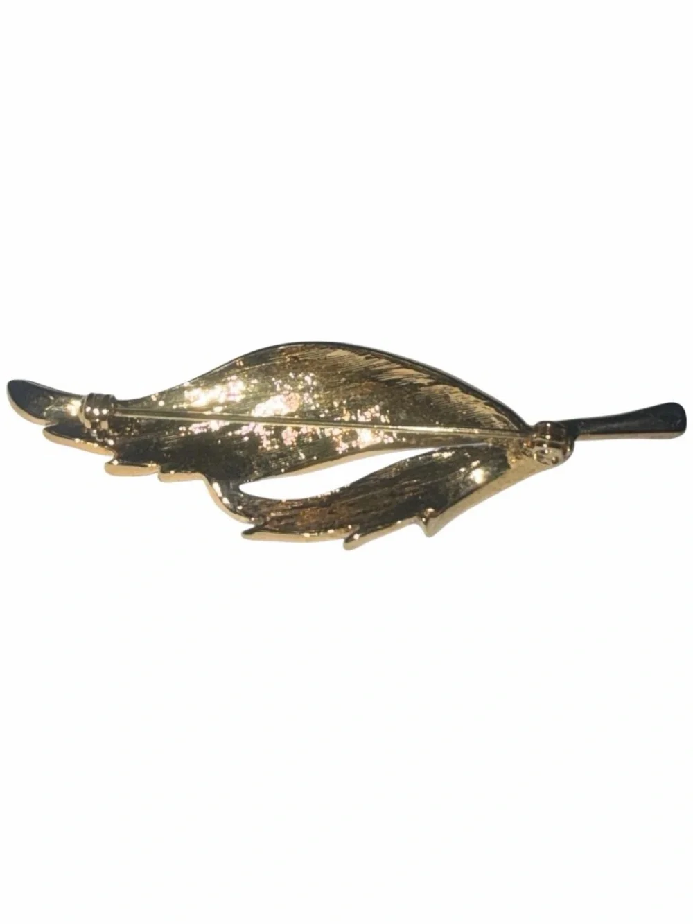 Vintage Gold Colored Leaf Brooch with Silver Glitter